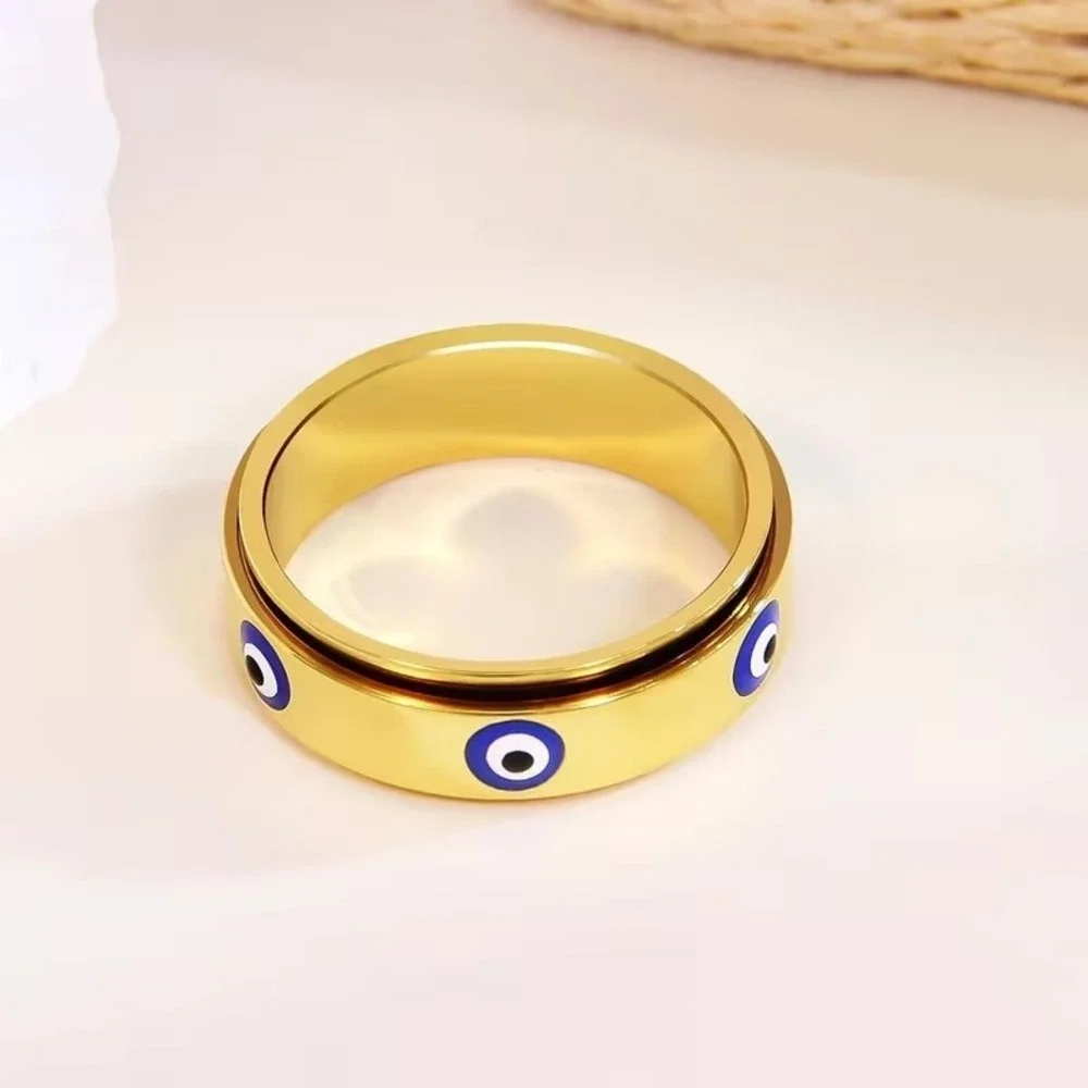 Evil Eye Spinner Ring Stainless Steel Fidget Band Gold Silver Nazar Protection